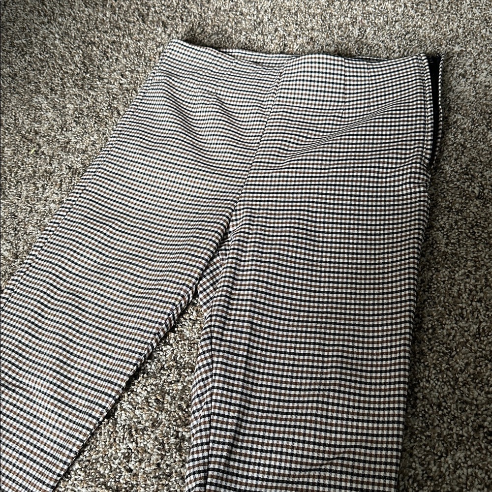 Zara Brown and White Checkered Trousers